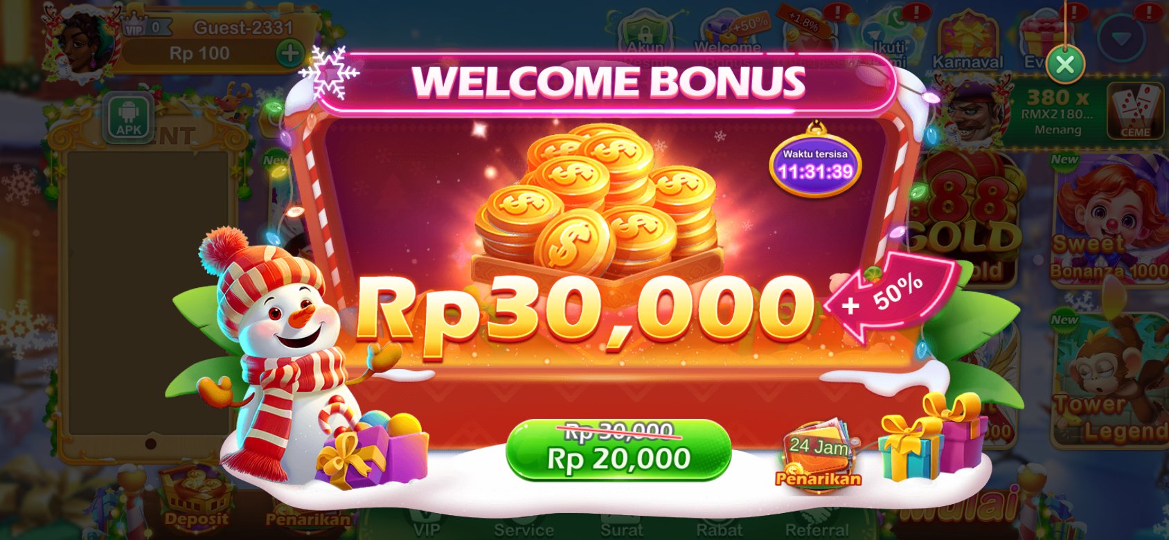 Bonus 50% tambahan untuk deposit pertama di pc777.